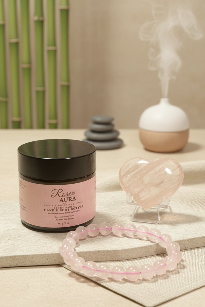 Rose Aura products with spa background