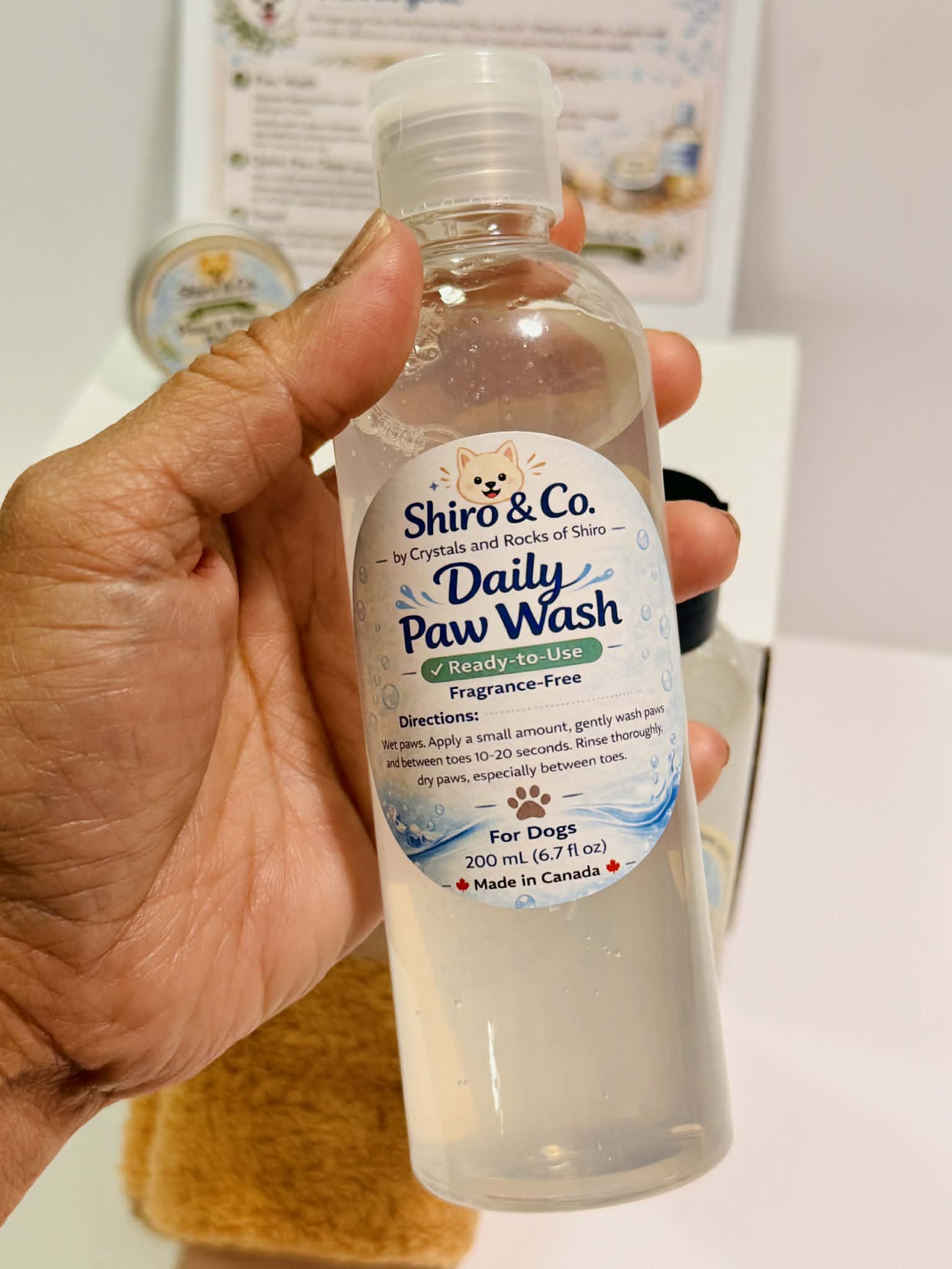 Shiro & Co. Daily Paw Wash 200mL bottle - Fragrance-Free, Made in Canada