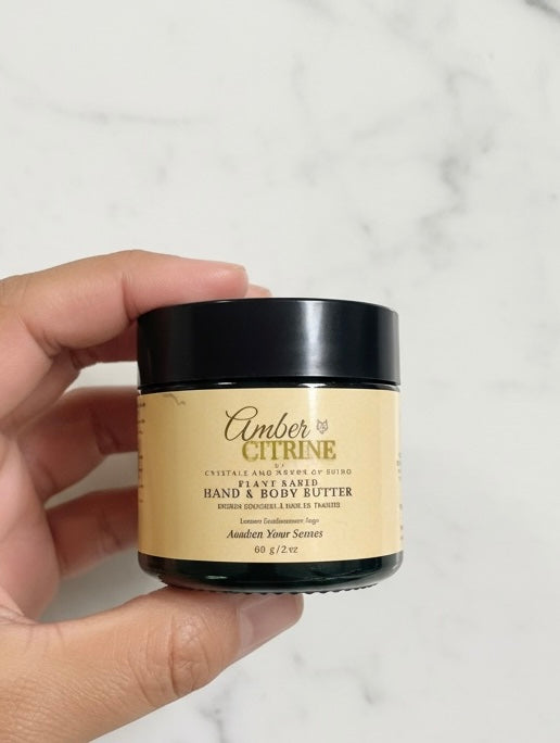 Amber Citrine Plant Based Hand and Body Butter 60 grams 2 oz amber glass jar 