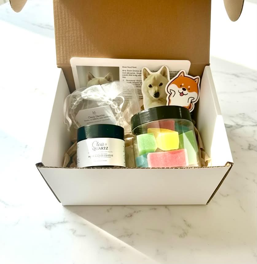 Clear Quartz Deluxe Gift Set in a box kohakotou candy bead bracelet hand and body butter in amber glass ja