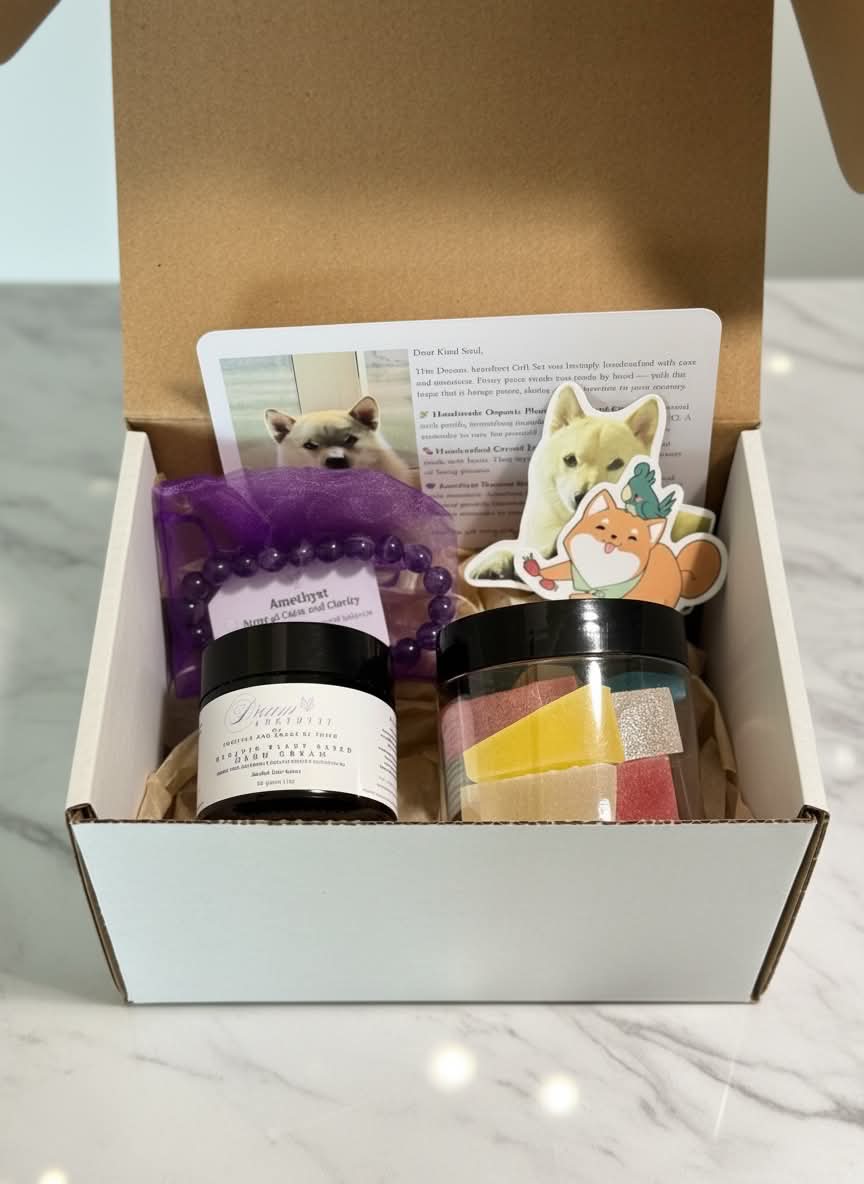 Dream Amethyst Deluxe Gift set with plant based body butter  kohakotou and bead bracelet