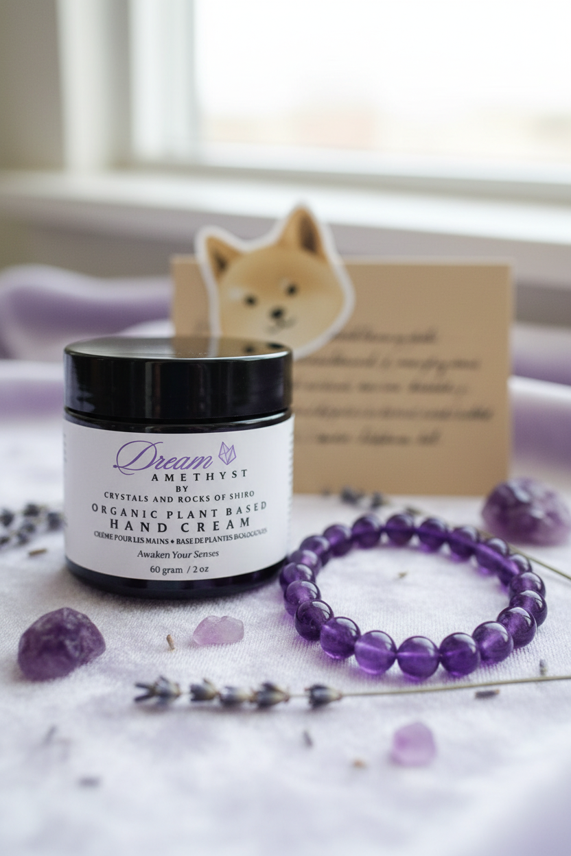 Dream Amethyst Gift Set with hand cream, bracelet, and Shiro note