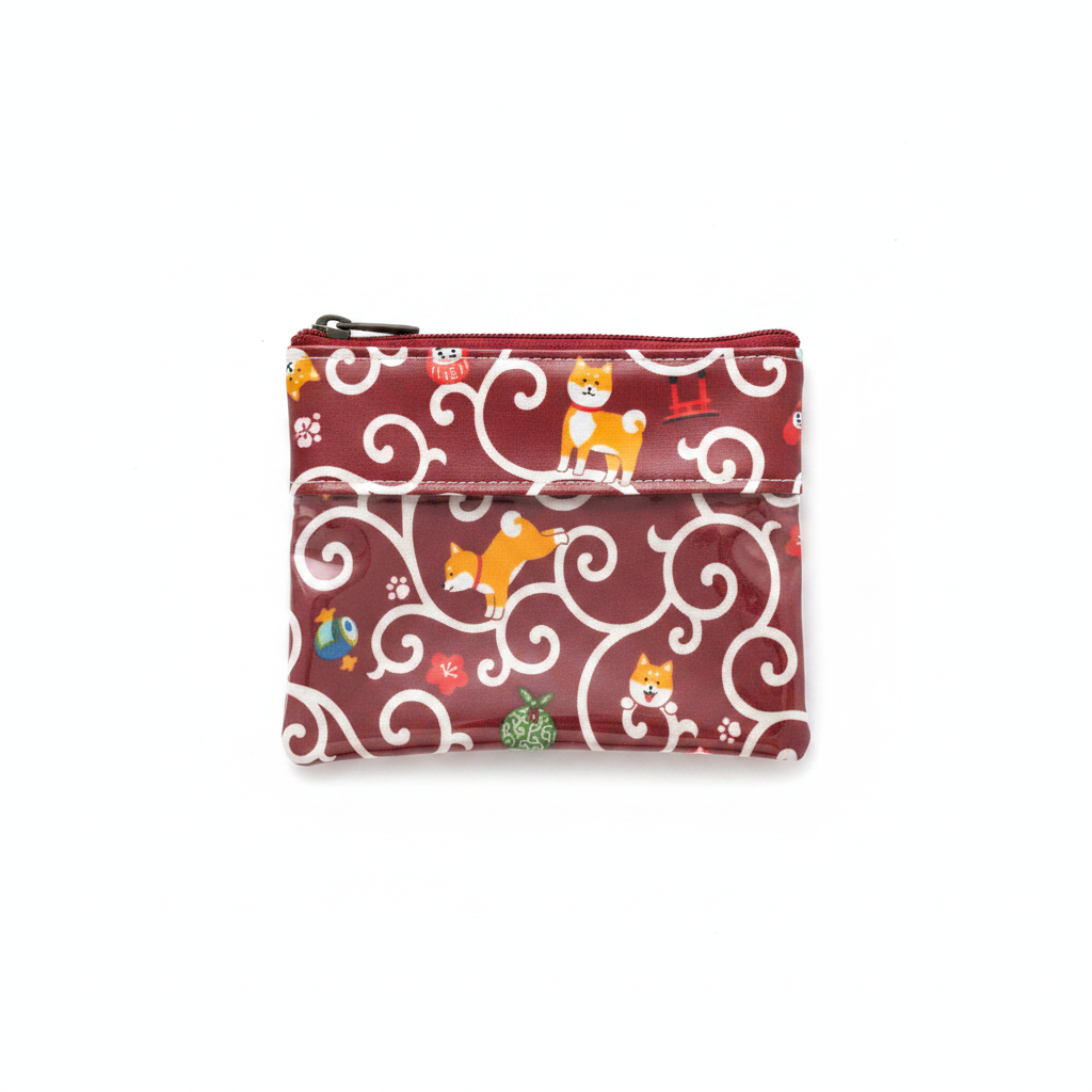 Dark red Shiba Inu coin purse — Shiba and swirl design