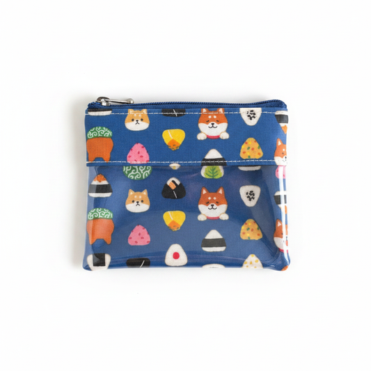 Navy blue Shiba Inu coin purse — Shiba and onigiri design