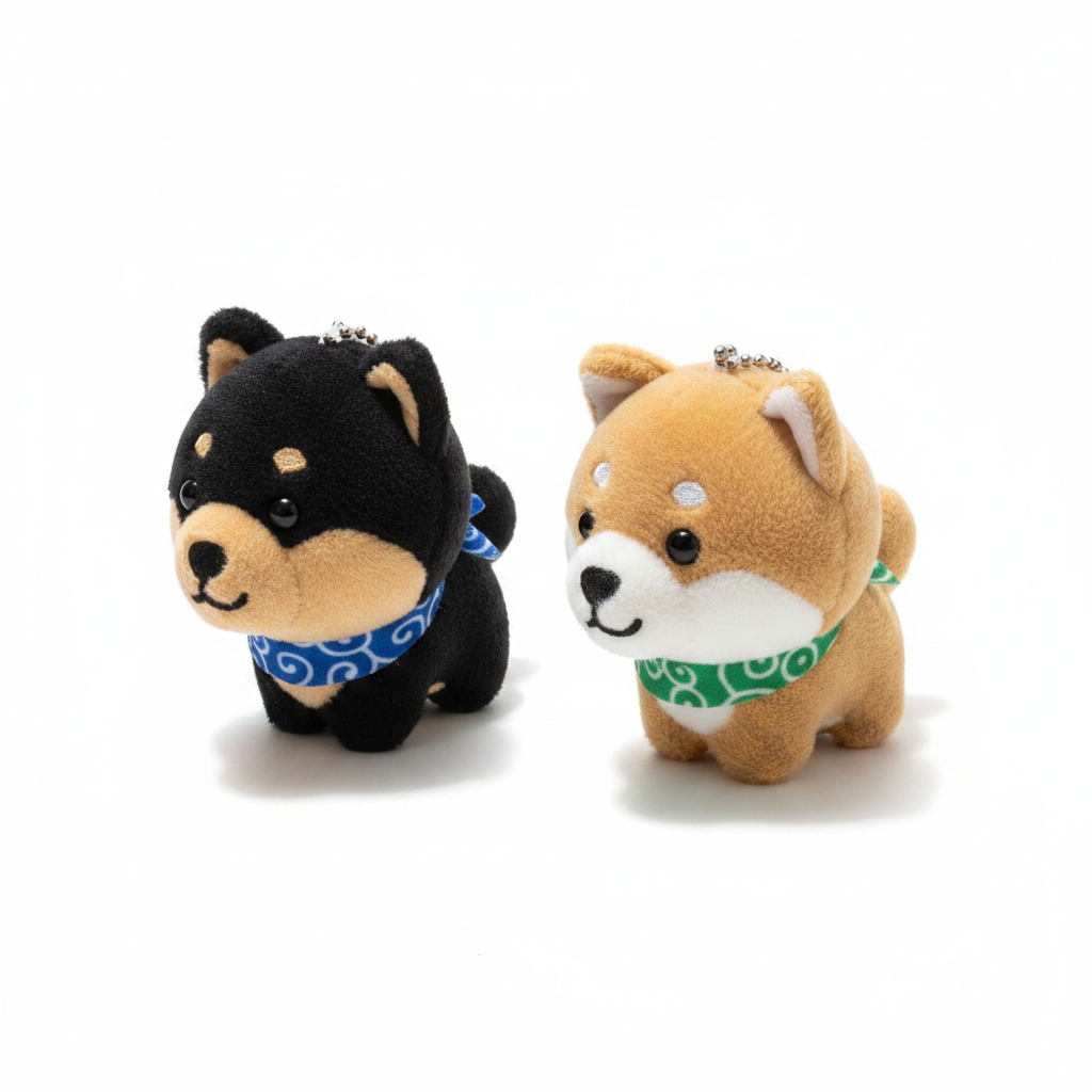 Mameshiba Plushie Keychains — Black & Tan