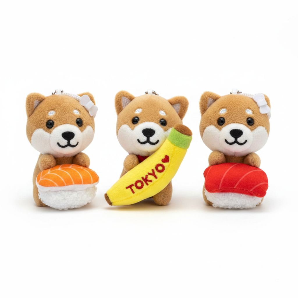 Mameshiba Plushie Keychains — White Background