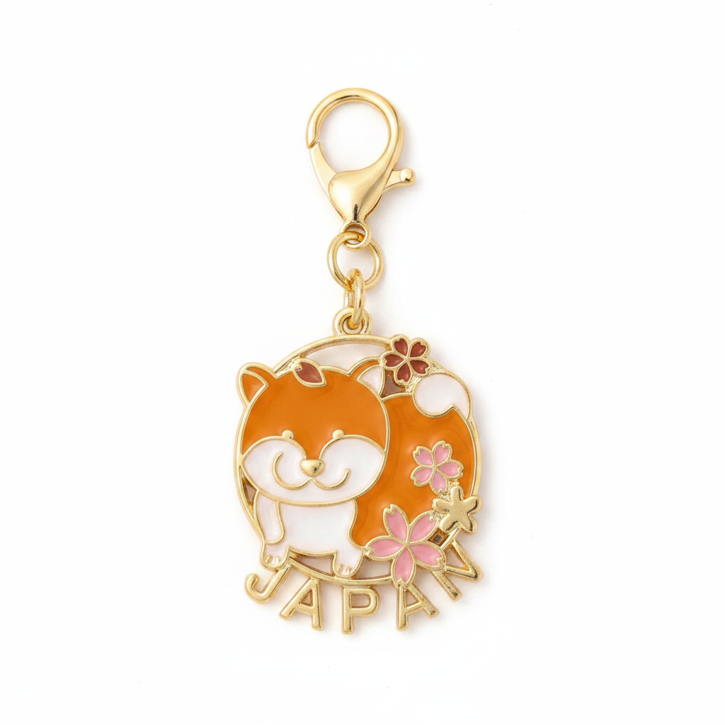 Shiba Inu Gold Enamel Keychain — Japan Sakura 🌸🐕🇯🇵
