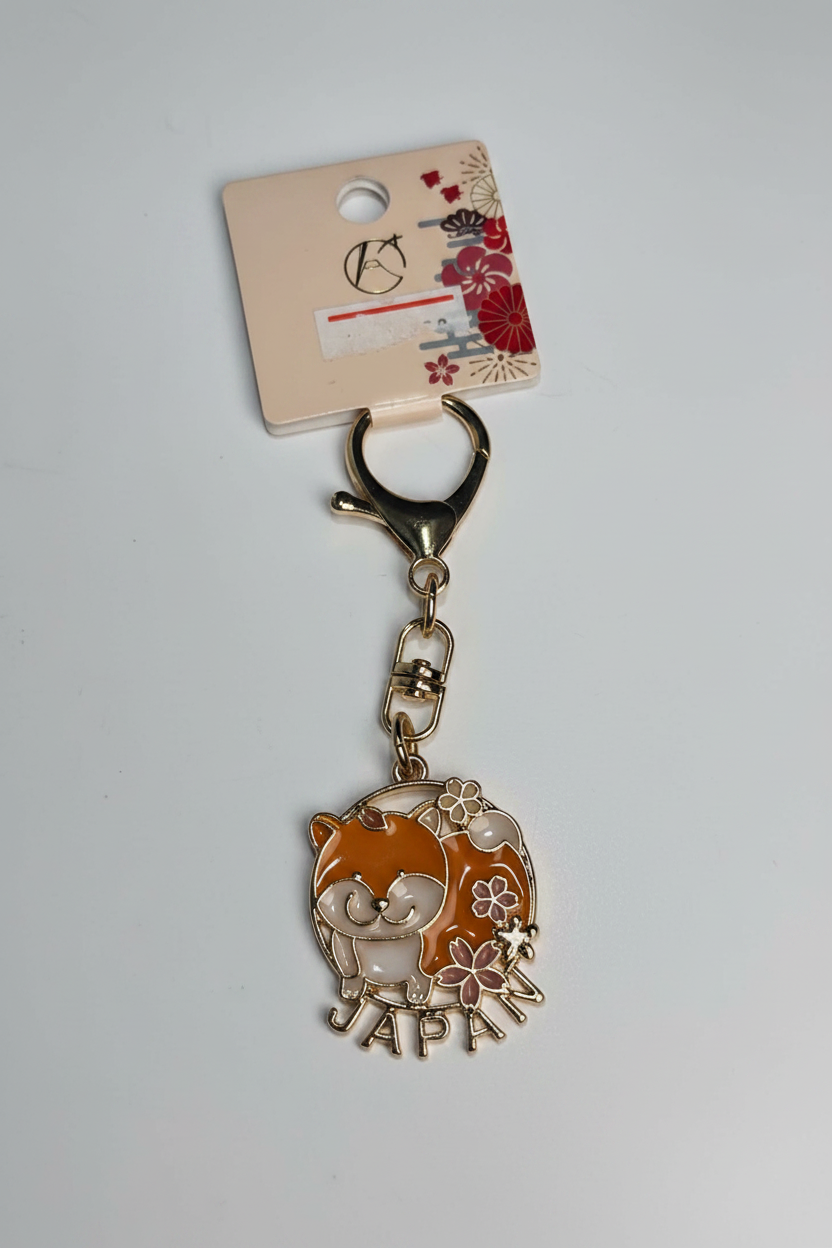 Shiba Inu Gold Enamel Keychain — Japan Sakura 🌸🐕🇯🇵