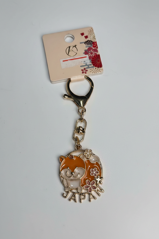 Shiba Inu Gold Enamel Keychain — Japan Sakura 🌸🐕🇯🇵